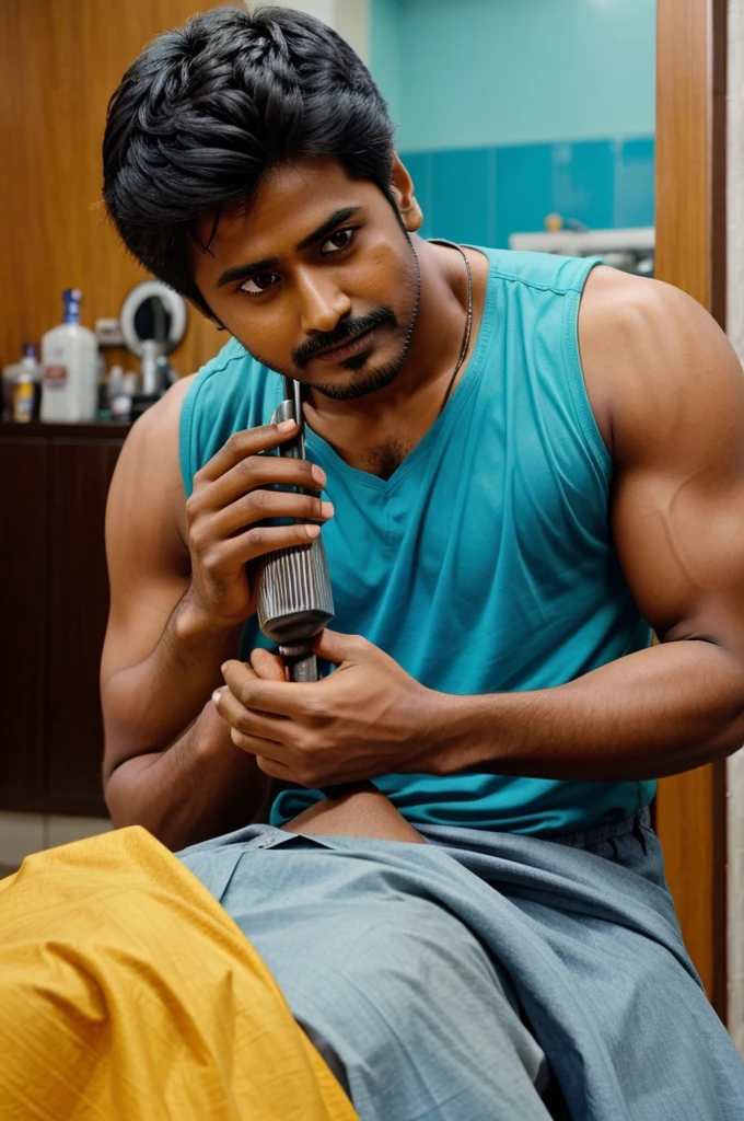 Actor Sivakarthikeyan headshave in barbershop