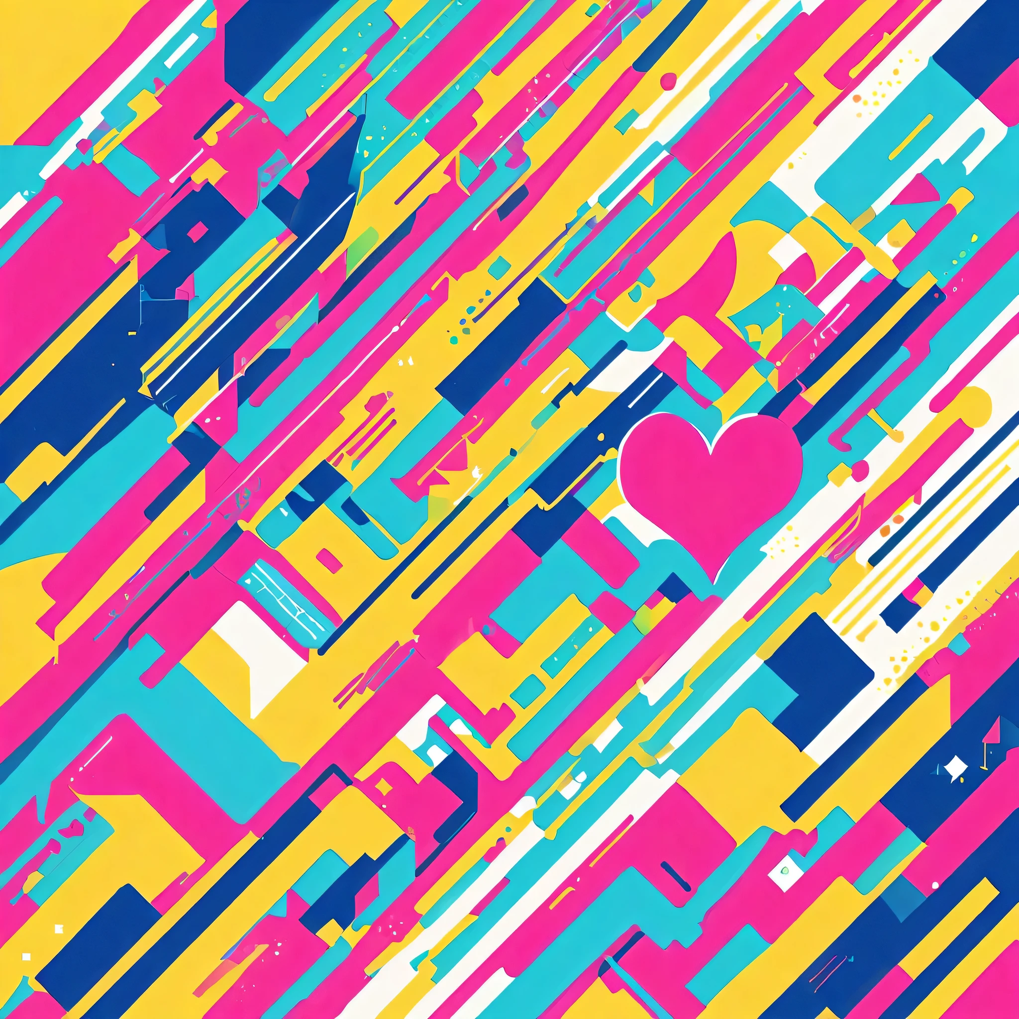 Mika Pikazo style, Simple Line Initialism,Abstract art,Urban Background, colorful hearts ,No people