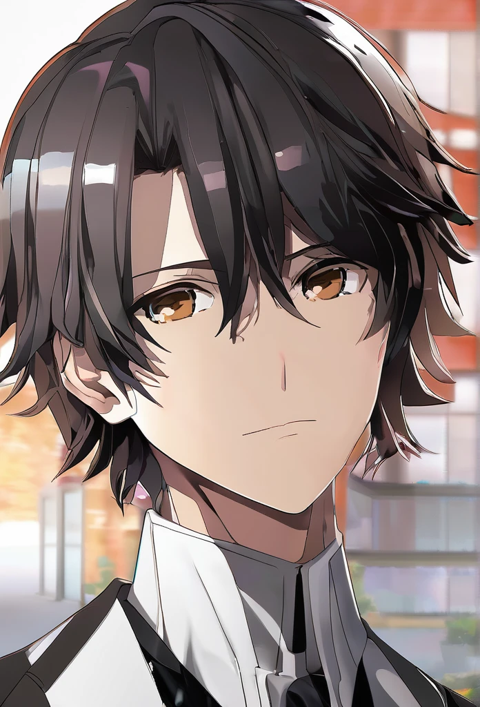 Anime ai is male, Black hair, brown eyes 