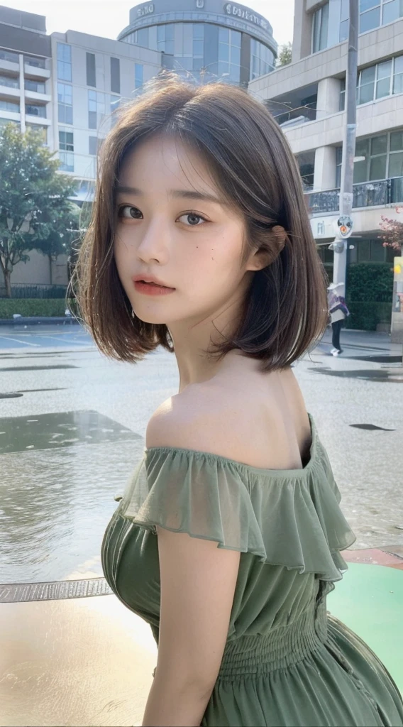 ((Best Quality, 8K, Masterpiece: 1.3)), Focus: 1.2, Perfect Body Beauty: 1.4, 1girl, ((Layered Haircut: 1.4)), Highly Detailed Face and Skin Texture, Details Eyes, Double Eyelids, Whitened Skin, Long Hair, (Yellow Mini Dress: 1.6) Outdoor, Fine Resort, In the Villa, Sunny Weather
