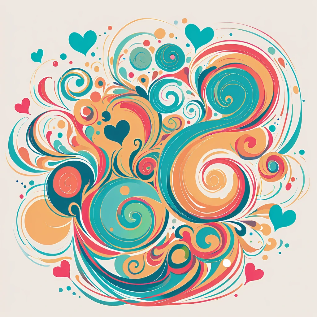 Momoko style, Simple Line Initialism,Abstract art,Urban Background, colorful hearts ,No people