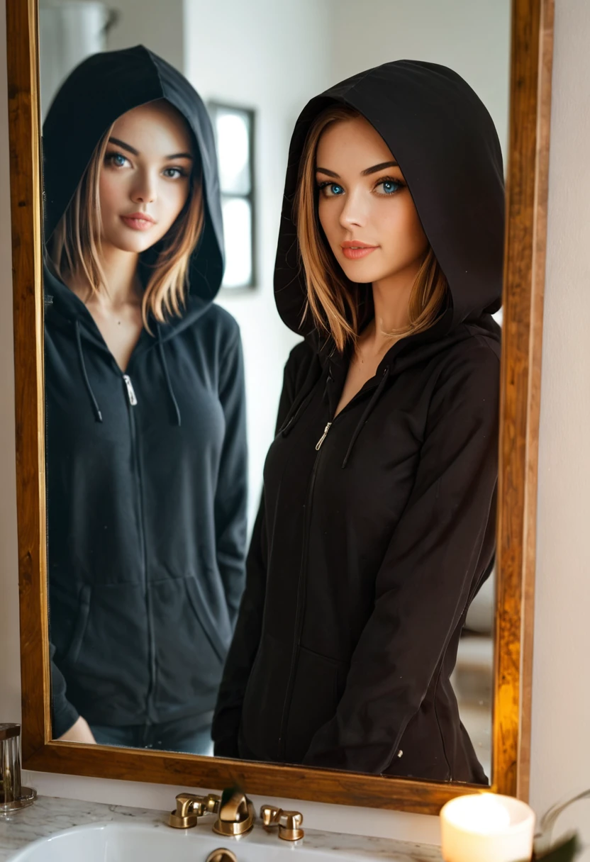 character with a black hood, and a lighted mirror as a face
