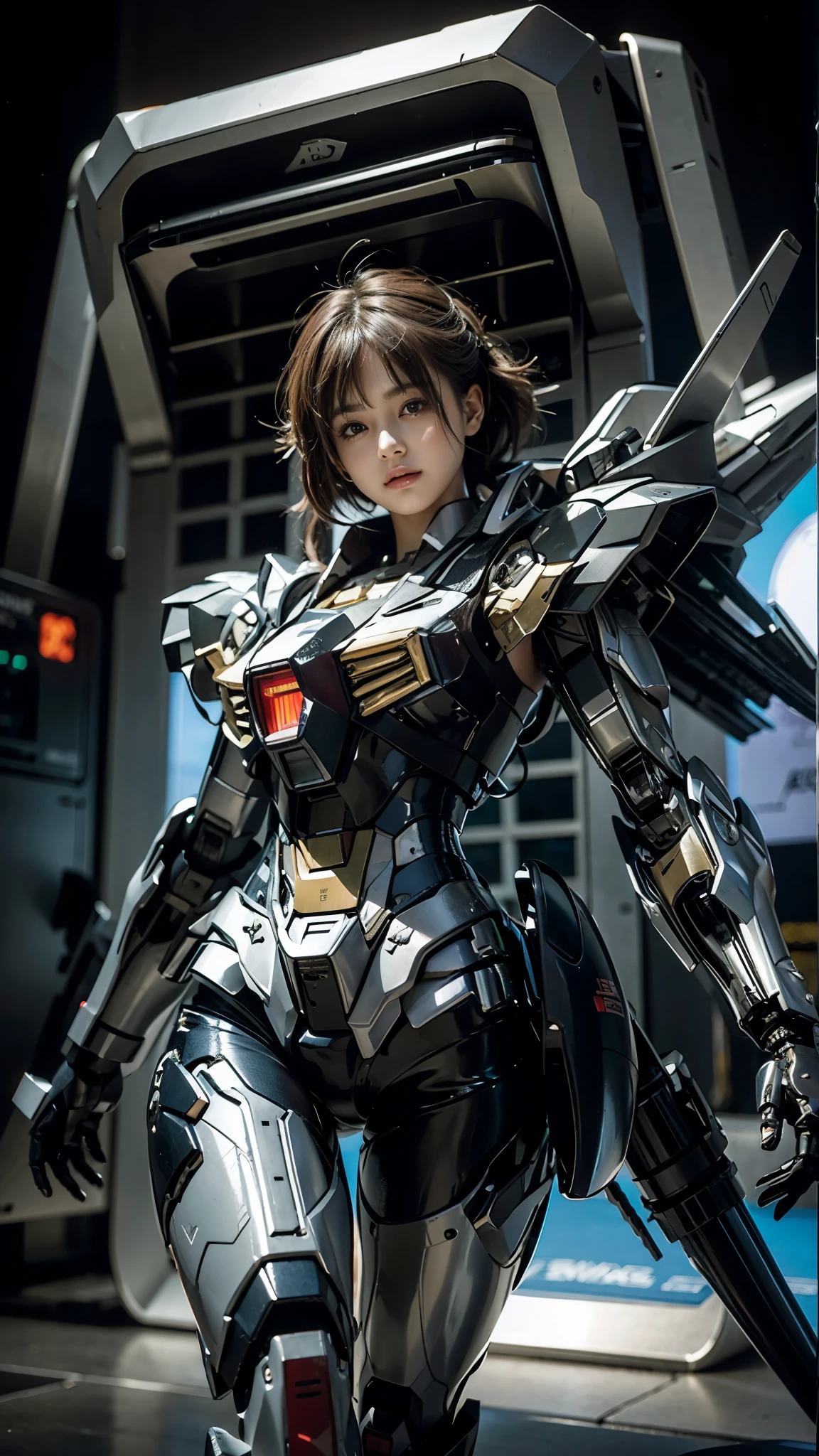 Textured skin, Super Detail, high details, High quality, Best Quality, hight resolution, 1080p, Gorgeous beauty、Girl with Beautiful Mecha Body、(Gundam) Girl with robot body