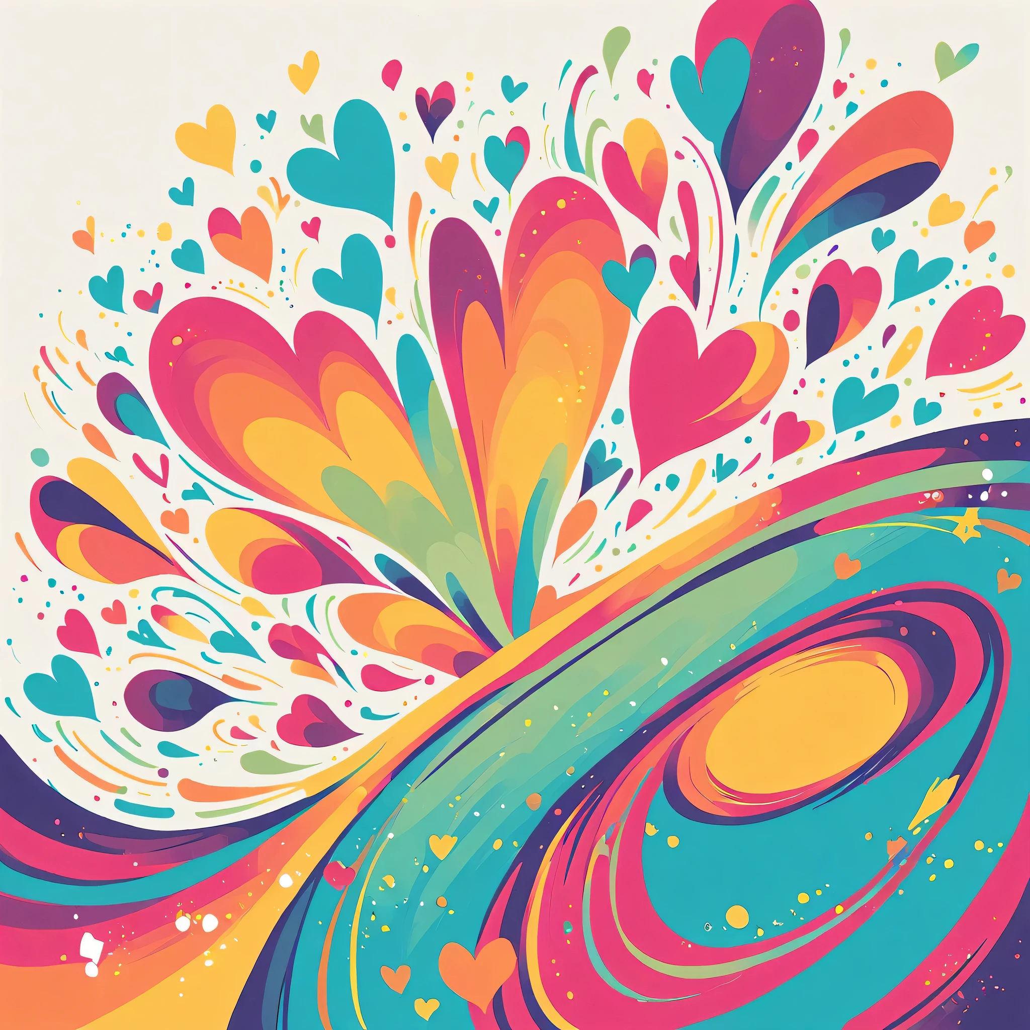 Momoko style, Simple Line Initialism,Abstract art,Urban Background, colorful hearts ,No people