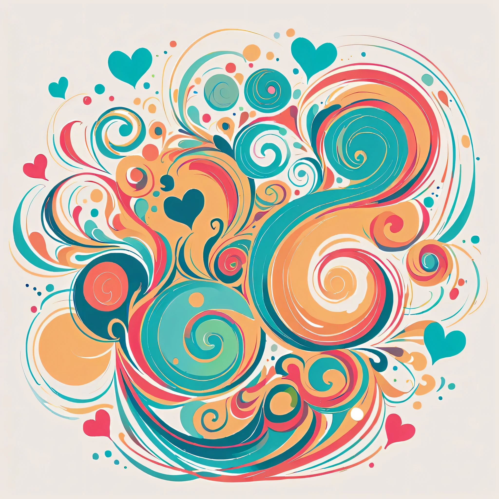 Momoko style, Simple Line Initialism,Abstract art,Urban Background, colorful hearts ,No people