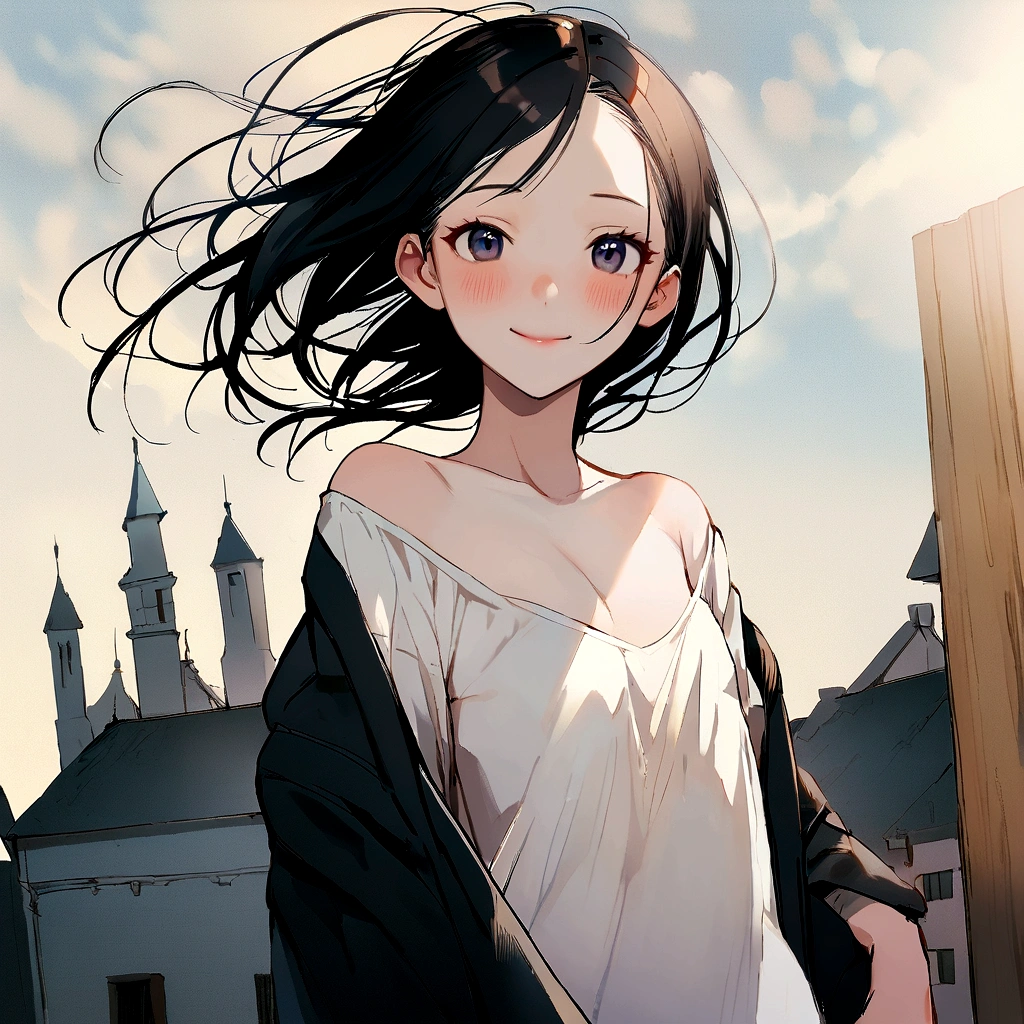 girl with, a beauty girl,((Matte skin))、The wind is blowing、Well-formed face、14years、８Head and body、a small face、A slender、Very skinny、skinny、tiny chest,Model body type、Beautiful black hair with luster、Backgrounds that look like real photos、Embarrassed face、Book cover、Girls who do their best to be fashionable、miscievous smile、Winter clotheiniskirt flips in the wind、(((Not wearing pants)))