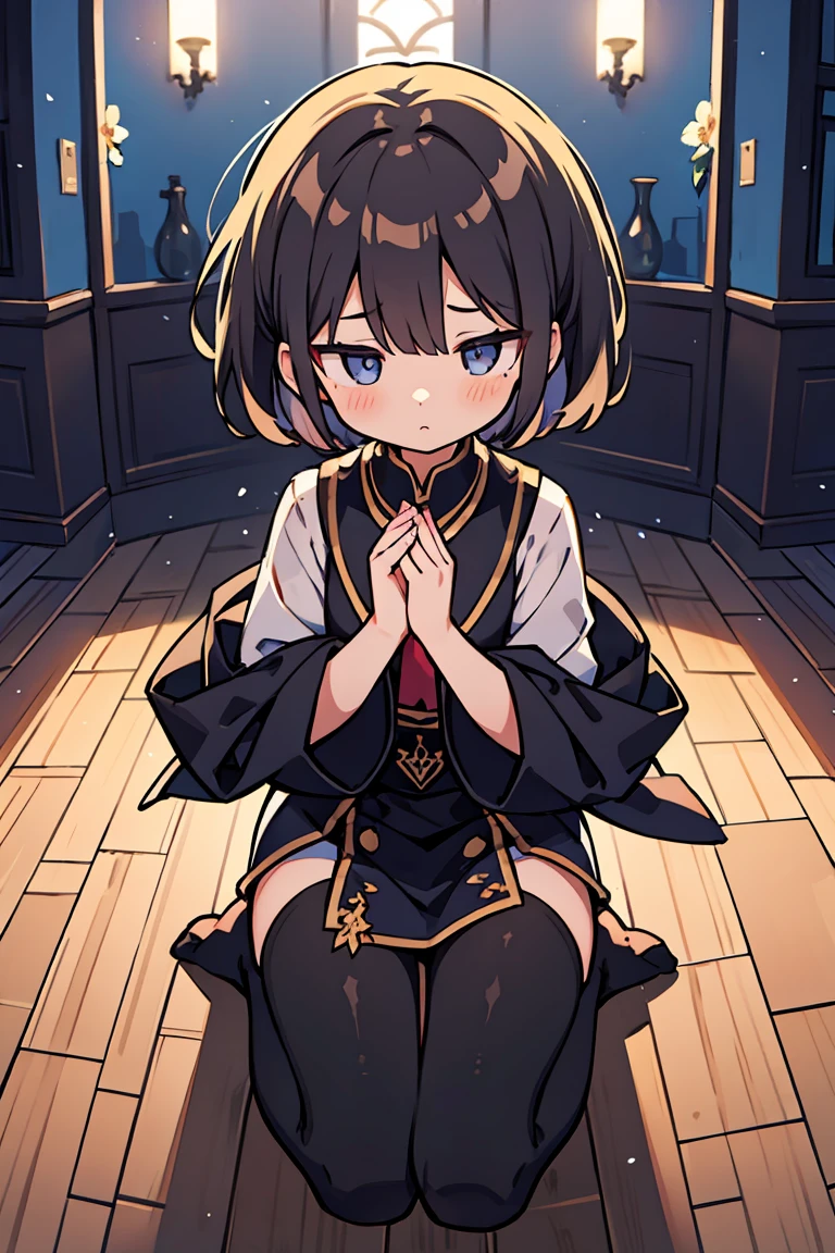solo, girl ,pray, fullbody, short hair, looking away,
