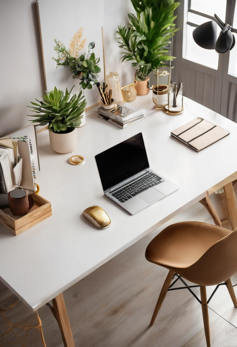 The desk of a beautiful office, there are stylish items on the table 