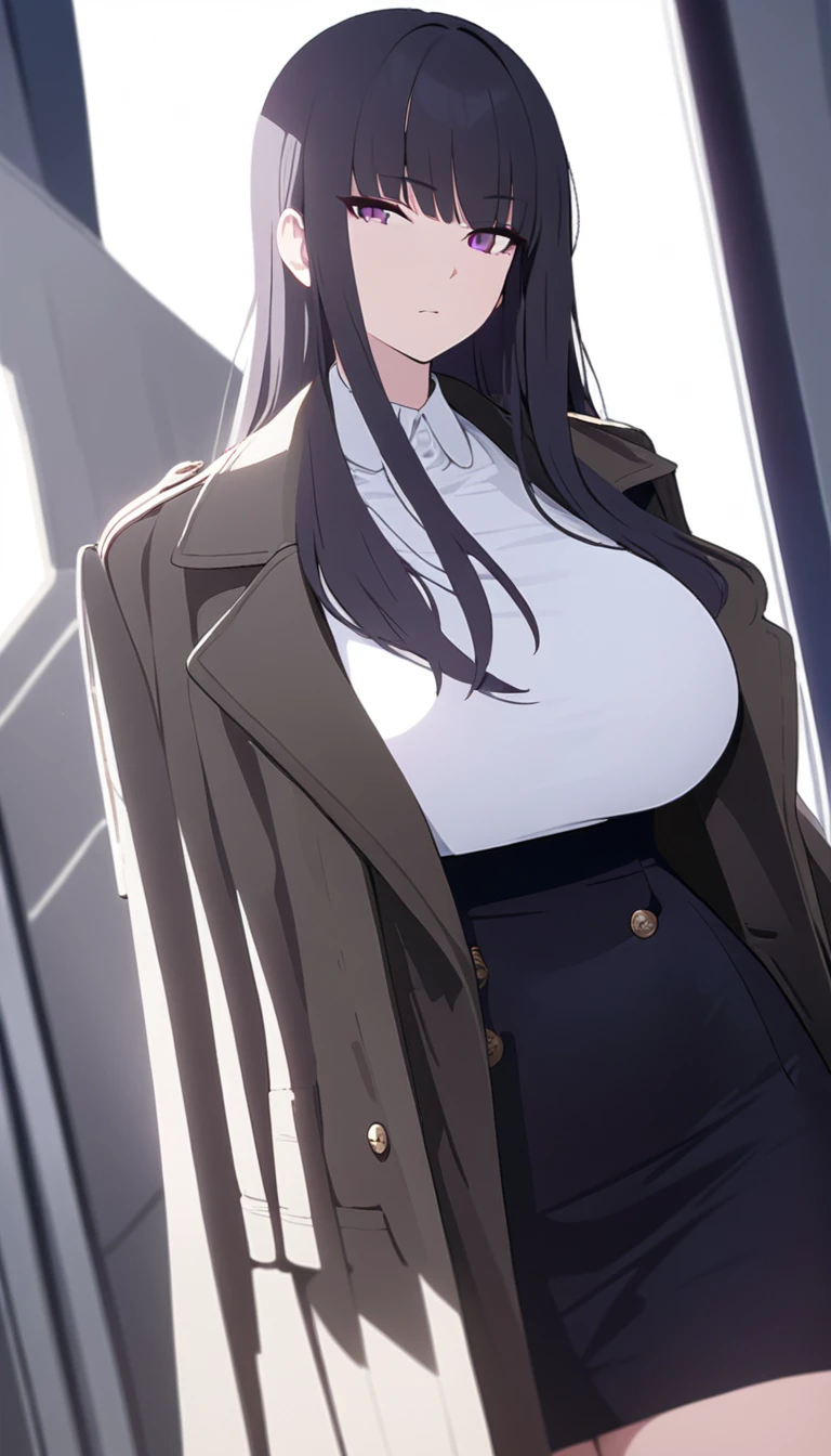 a man with an imposing physique, often described as charismatic and intimidating. He has black hair, thick and slightly wavy, framing a face with marked and angular features. His piercing black eyes always seem to analyze his environment with calculated coldness. Her fair skin contrasts sharply with her clothing, which usually consists of dark, functional outfits, such as a black coat which adds to her aura of mystery. He stands straight, with impeccable posture, reflecting unwavering discipline and confidence.