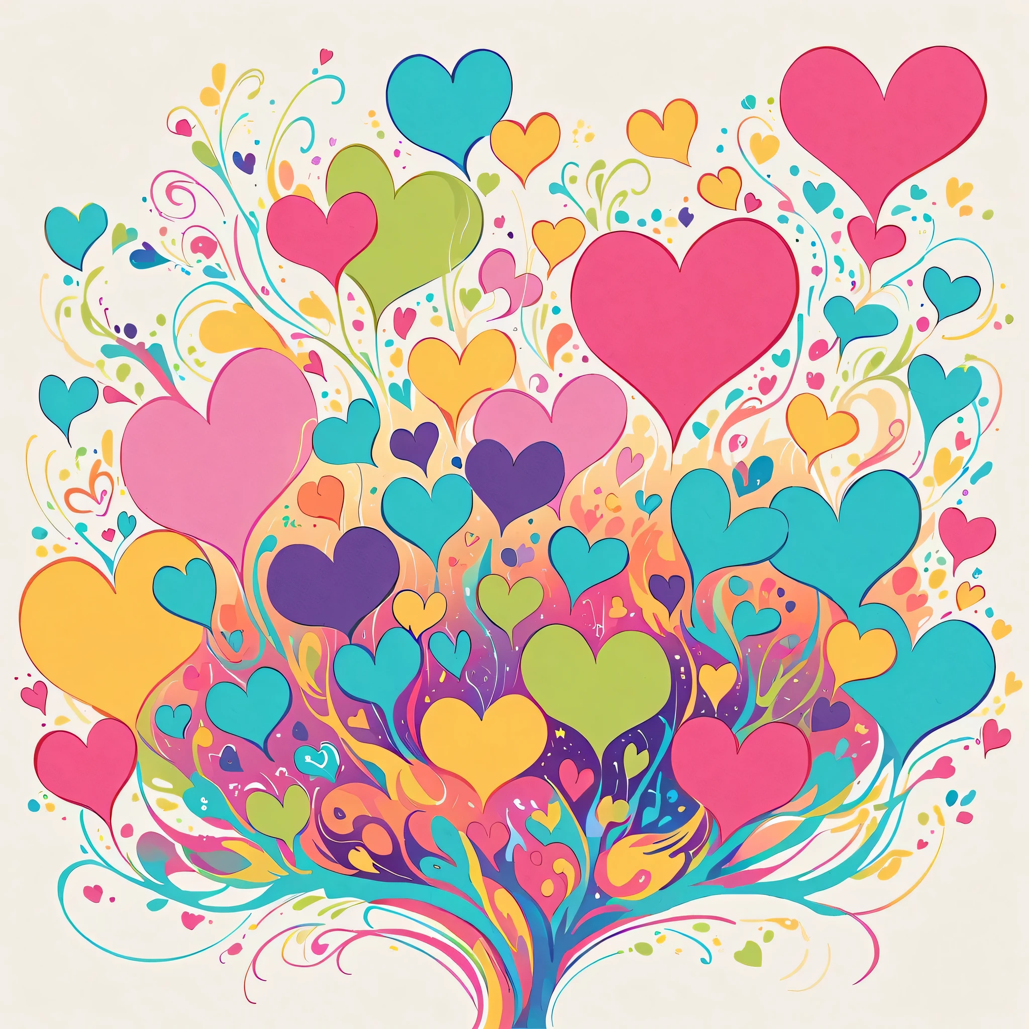 Kei Mochizuki style, Simple Line Initialism,Abstract art,Urban Background, colorful hearts ,No people