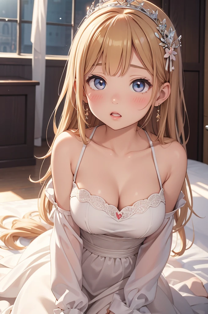 masterpiece, best quality, highres, perfect pixel, depth of field, 1girl, single, beautiful anime girl, beautiful artstyle, (beautiful eyes), (detailed face), (blush), anime CG style, good lighting, perfect body, lips parted, glossy lips,
Princess、Palace Bedroom、Golden Princess Dresses、ベッドに縛られたお姫さま、足を開く