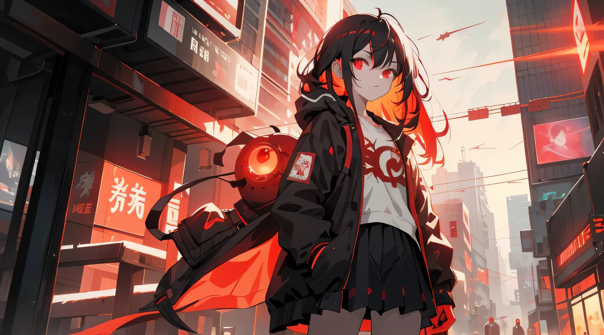 anime girl with red eyes and black hair in a city, with red glowing eyes, with glowing red eyes, anime cyberpunk art, detailed digital anime art, red eyes glowing, cyberpunk anime art, digital cyberpunk anime art, glowing red eyes, red glowing eyes, intense watery glowing red eyes, fully red eyes, luminous red eyes, with red eyes
