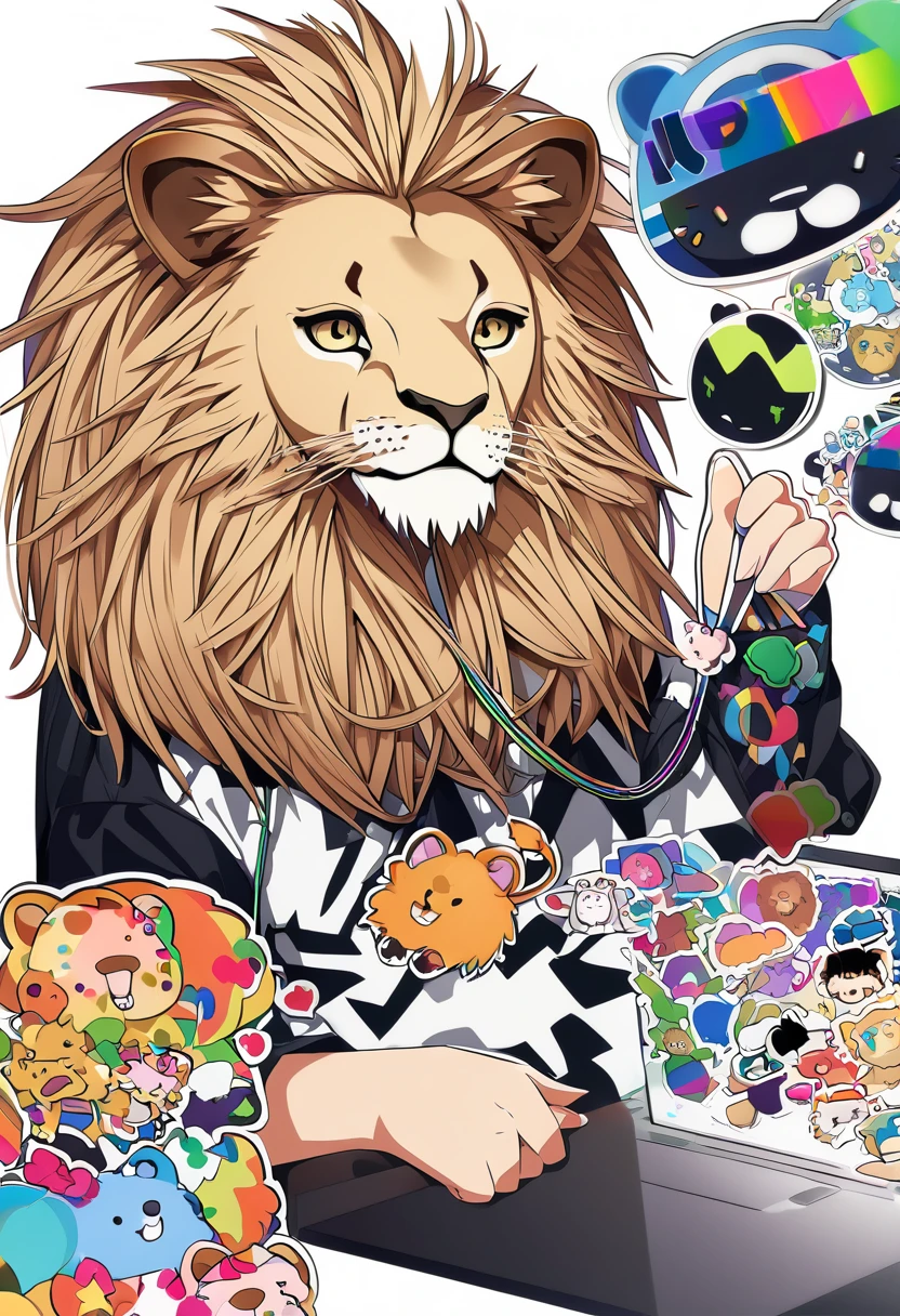 ((White Background)), ((Clip art )), ((Stickers)), (((Lion's Ears)), Beautiful wild rose fantasy art in watercolor, Beautiful face and perfect eyes with flowers, Angel Wings, chibi cute animation style, Bright colors, Intricate details, Hyper Detail, super high quality, 32k, Unreal Engine, isolated on White Background, cute, Sparkling