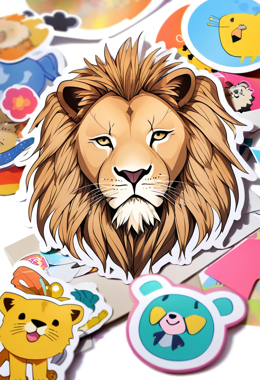 ((White Background)), ((Clip art )), ((Stickers)), (((Lion's Ears)), Beautiful wild rose fantasy art in watercolor, Beautiful face and perfect eyes with flowers, Angel Wings, chibi cute animation style, Bright colors, Intricate details, Hyper Detail, super high quality, 32k, Unreal Engine, isolated on White Background, cute, Sparkling