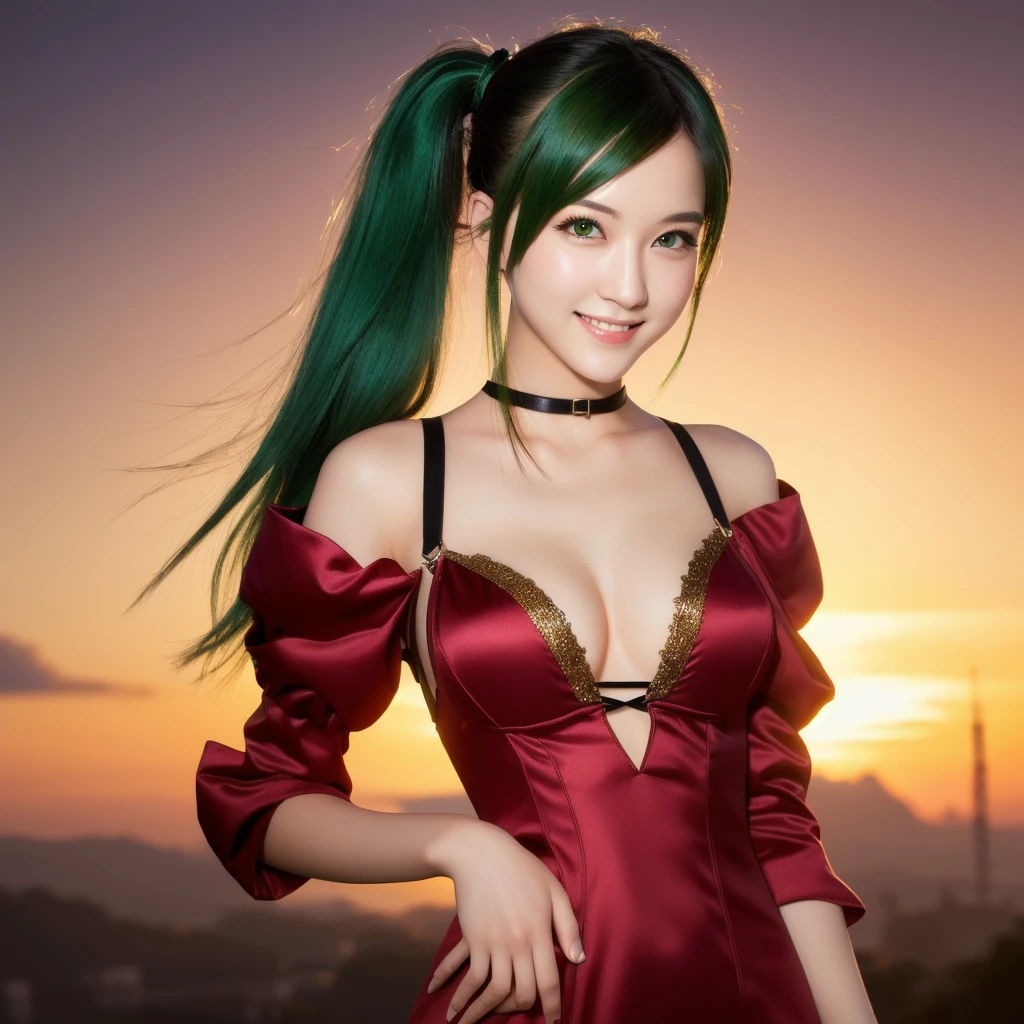 masterpiece, 8k, arafed image of a woman in a brown maid costume with green hair, RAW photo, (pony tail:1.2), goddess, seductive girl, smile, photo quality, extremely detailed artgerm, beautiful alluring woman, style artgerm, artgerm on artstation pixiv, artgerm lau, like artgerm, range murata and artgerm, artgerm style, girl cosplay