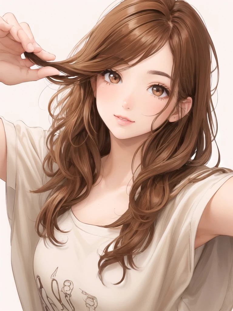 1girl‚ brown eyes‚ beautiful eyelashes‚ (brownhair)‚ (brownhair curtos), (brownhair curtos e cacheados), (Messy hair) outfit, lineart, best qualityer, best details