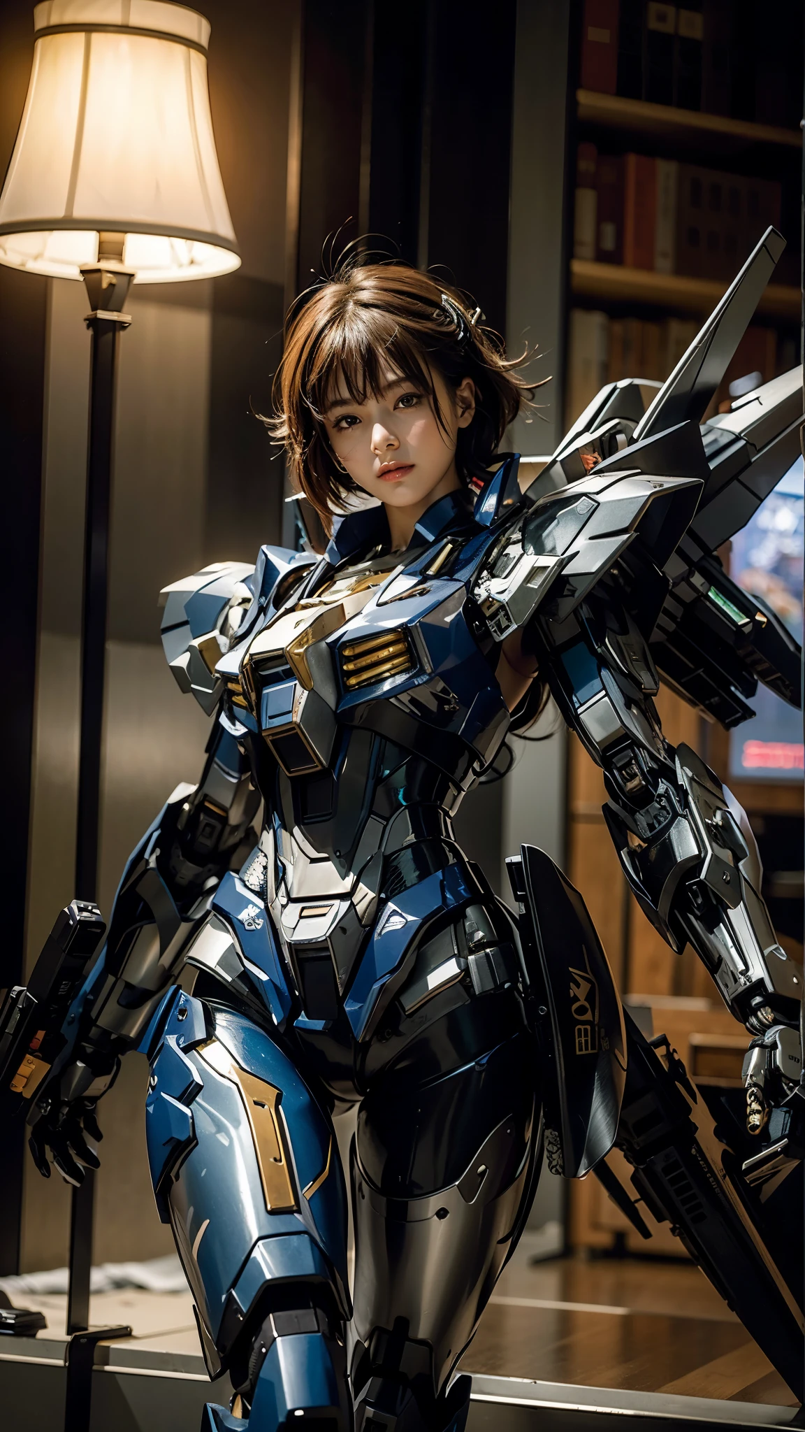 Textured skin, Super Detail, high details, High quality, Best Quality, hight resolution, 1080p, Gorgeous beauty、Girl with Beautiful Mecha Body、(Gundam) Girl with robot body