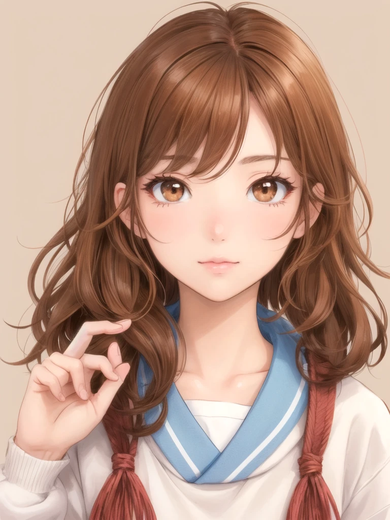 1girl‚ brown eyes‚ beautiful eyelashes‚ (brownhair)‚ (brownhair curtos), (brownhair curtos e cacheados), (Messy hair) japanese student outfit, lineart, anime style‚ best quality, best details