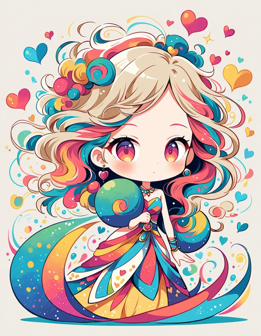 Momoko style, Simple Line Initialism,Abstract art,Urban Background, colorful hearts ,(((The most beautiful girl of all time))), (((chibi))),