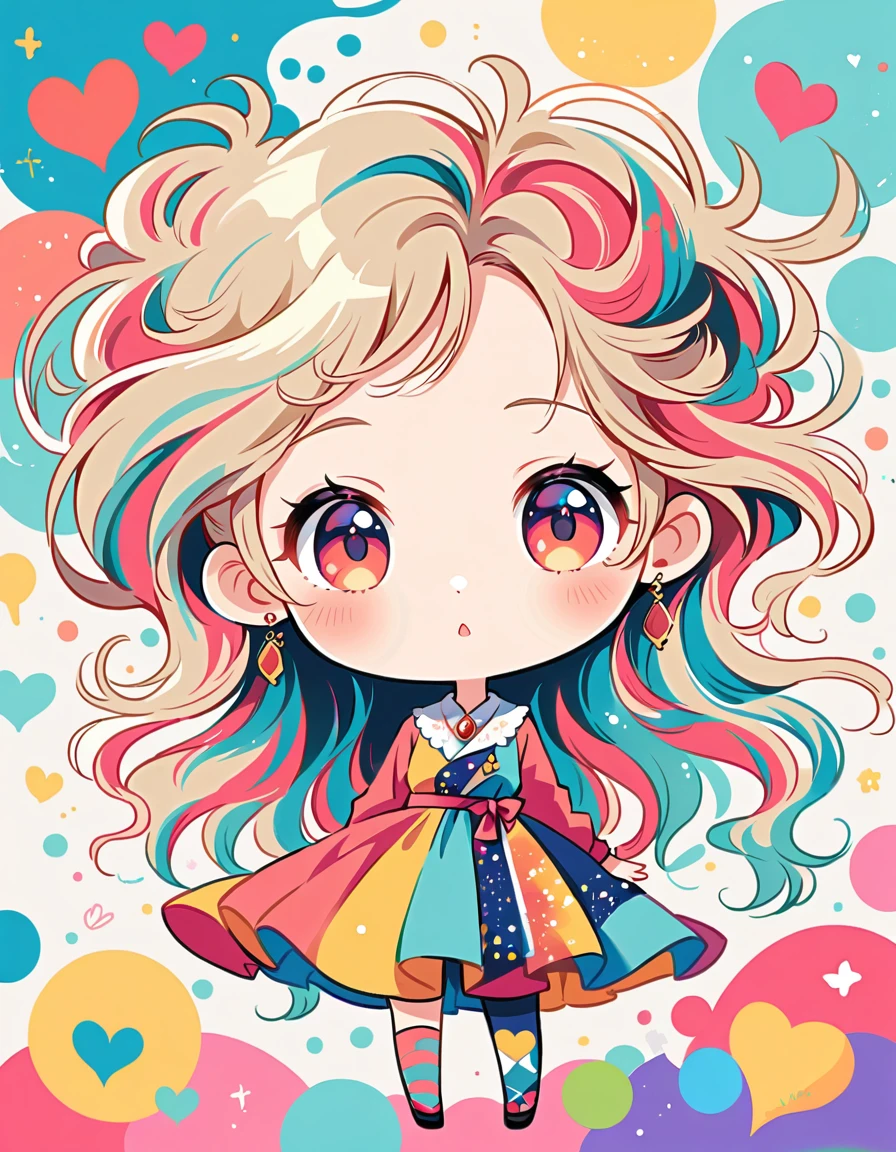 Momoko style, Simple Line Initialism,Abstract art,Urban Background, colorful hearts ,(((The most beautiful girl of all time))), (((chibi))),