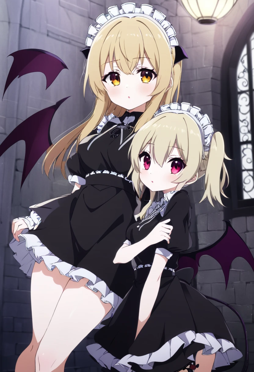 nsfw,((one man and one woman,having sex)),woman on top,On all fours,vaginal penis,bare chest,show off your nipples,linnie, bangs, (purple eyes:1.1), twintails, hair ribbon, pink hair, horns, black ribbon, demon horns,long sleeves, dress, ribbon, frills, puffy sleeves, black ribbon, juliet sleeves,Highest image quality,masterpiece