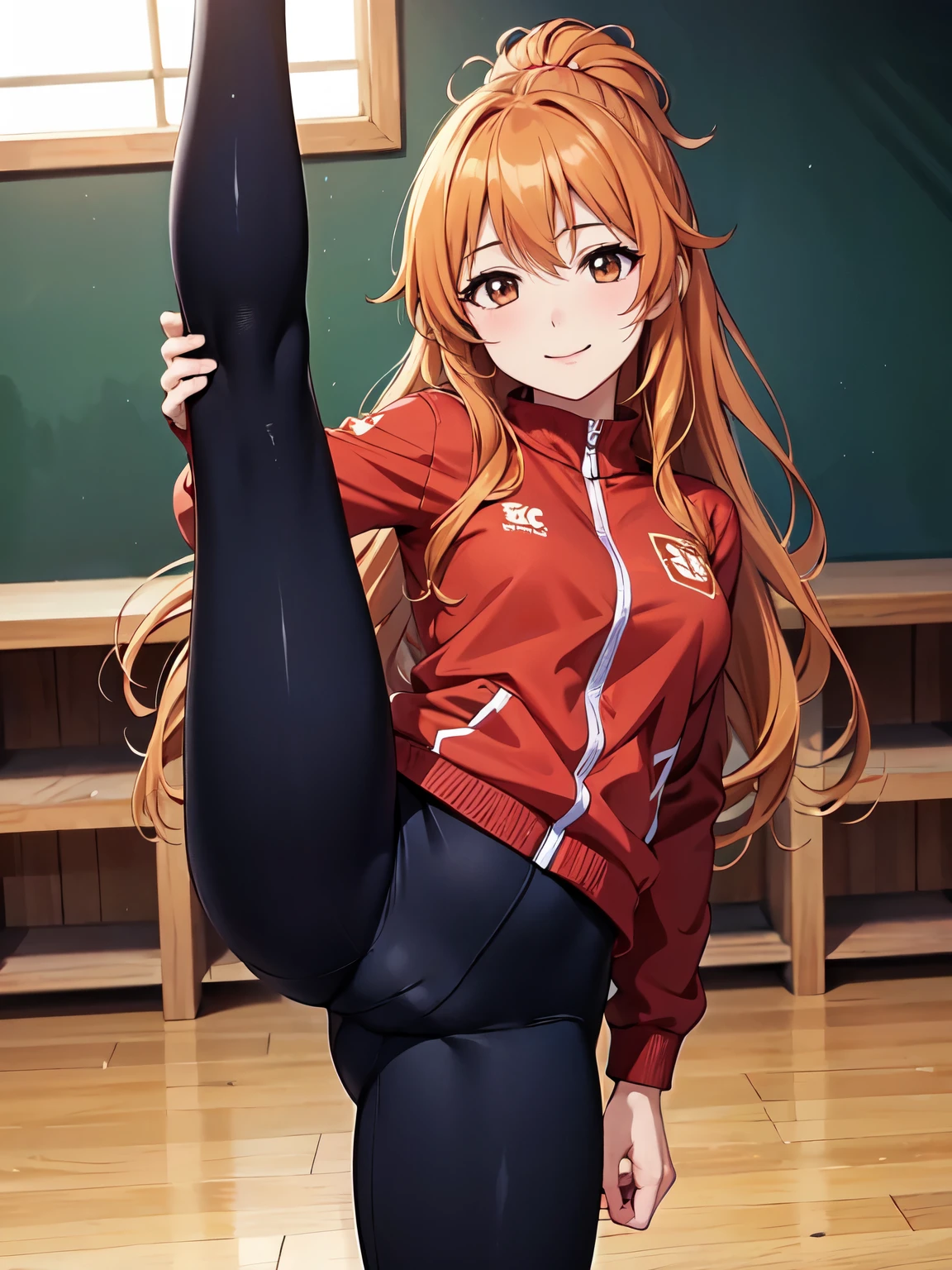 (Moe、Moe:1.10)、Very detailed、konoe、Standing、School、uniform、Gym suit、smile、Kick、Lift your legs、Closed Mouth、One Girl,Absolute reference to the center、4K,8K、Jersey、sweat、 Perfect lighting, Extremely detailed CG、High resolution、超High resolution、Physically Based Rendering(Genuine、Realistic、Realistic)、Cowboy Shot、(Anime illustration style:1.2)、Raising his leg