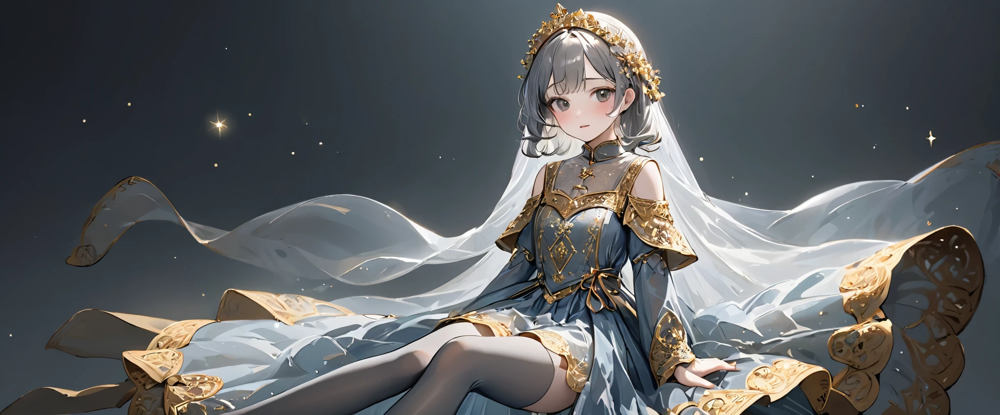 girl, Gold and silver embroidery, Medieval long dress in platinum and pearls（With panniers）, Translucent fabric, Pull up the dress by hand, Strong winds, Translucent slip, Grey translucent tights, ８歳のgirl, Gold and silver embroidery, Medieval Mini Dress（With panniers）, Translucent fabric, Please lift your skirt, Strong winds, Translucent slip, Grey translucent tights, Peeking from below, Highest quality, Disorder of clothing, Lying down, underwear, Show off your thighs, night, Skirt lining