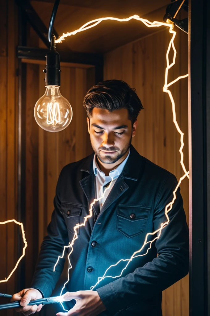 Create something eye-catching about a man catching electricity 