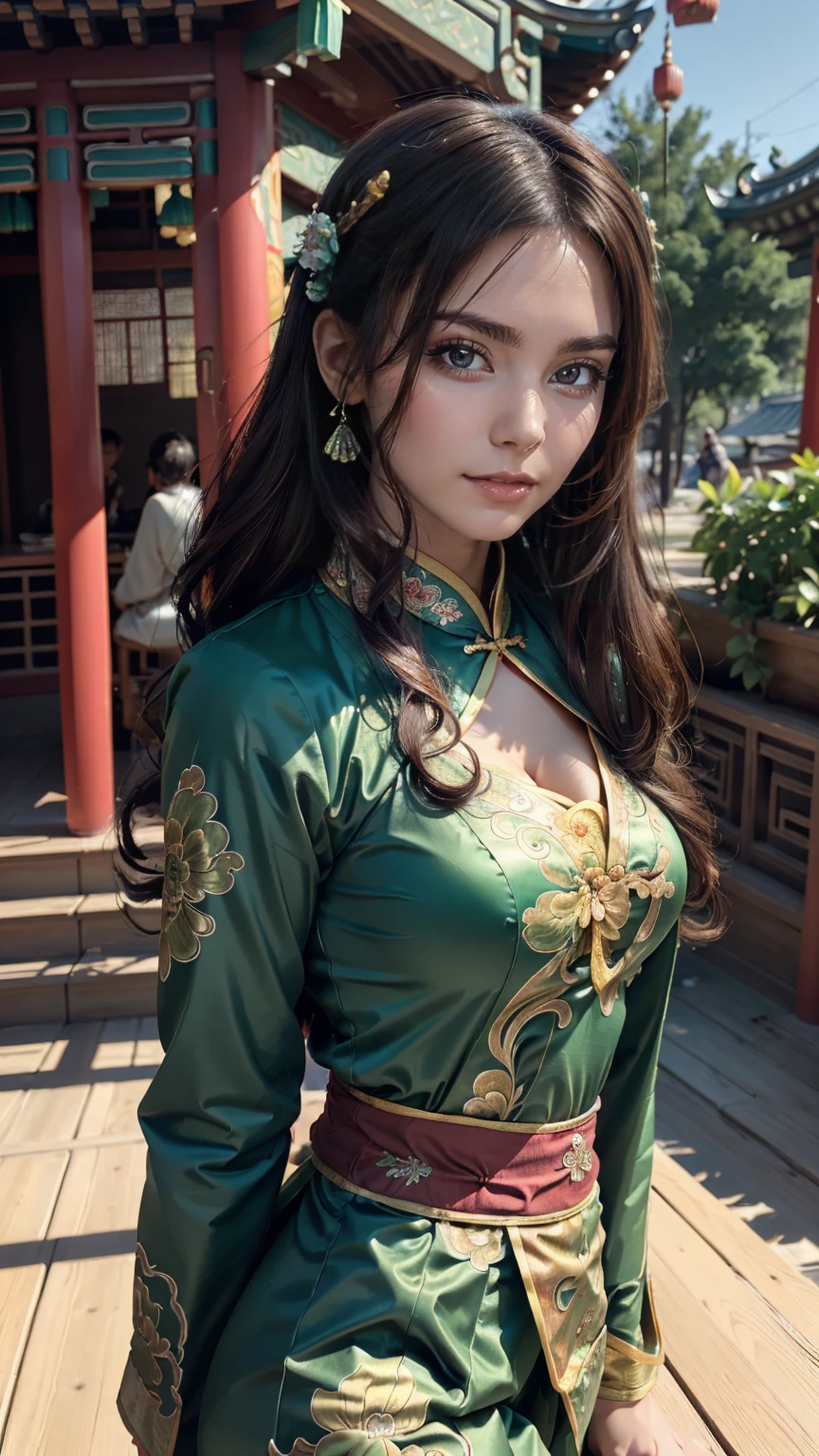 ((whole body)), samdoesarts style award winning whole body portrait of a beautiful woman, ((Perfect feminine face)),((Ancient Chinese Green Clothing)), ((Green Peking Opera Costume)), (Long sleeve) Gazebo, complicatedな, (Beautiful details in the eyes, Long eyebrows),((hairpin, Twisted Hair)),(sorrow), ((tears)), (sunlight), Shaded flat illustration, Digital Art, Trending on Art Station, Very detailed, The finer details, complicated, ArtJam、Rutkovsky、Art by Alphonse Mucha,