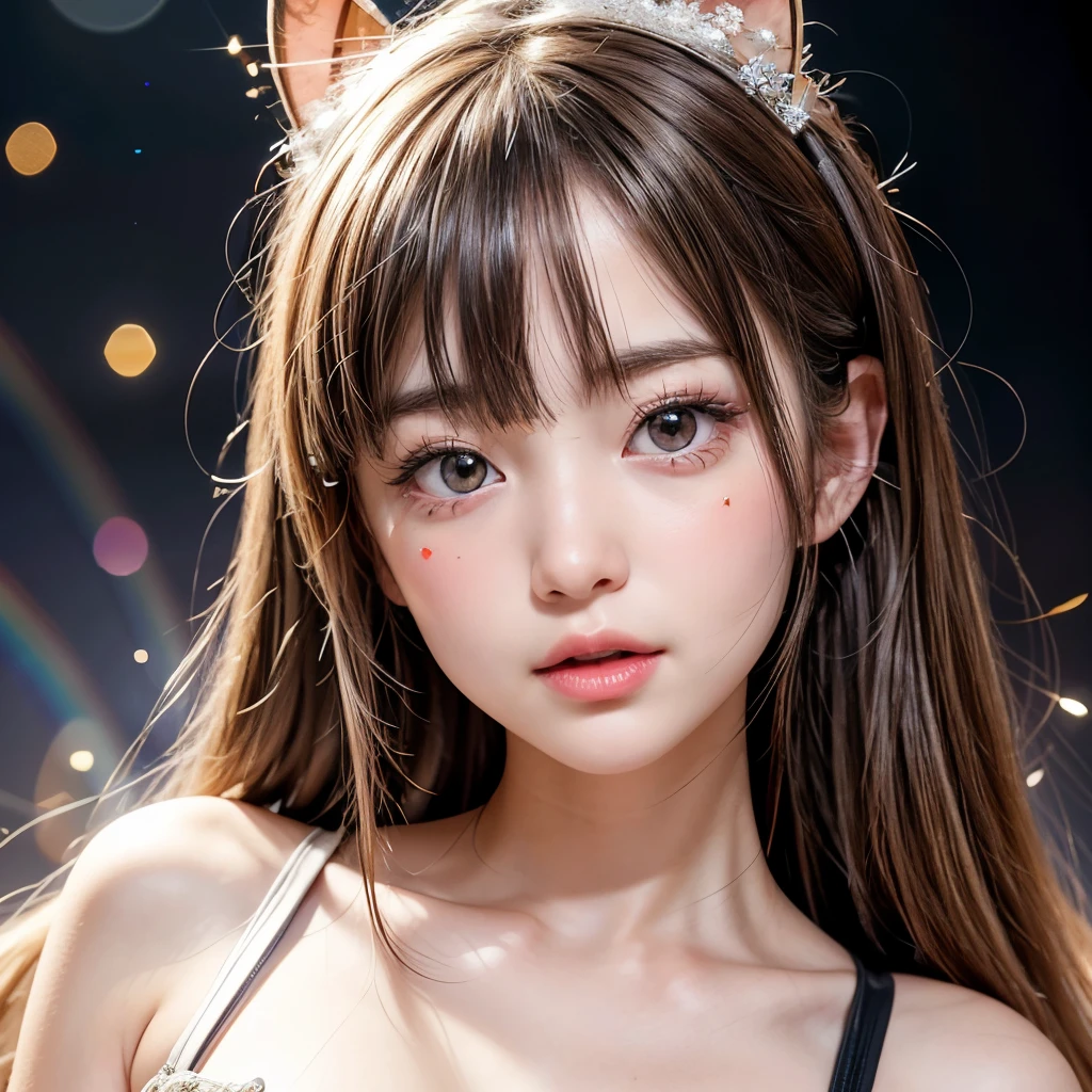 NSFW, 8k, High-level, absurd, masterpiece, best quality, primitive, very detailed CG, very detailed wallpaper, perfect lighting, Extremely detailed (((The personifying " ウッドペッカー " as a Little Girl))), MysticSight, Tyndall effect, Tyndall scattering, Studio gray background with (many Dazzling RainbowColor particles BokeH:1.28), (RoundlyButts, ThighGap), (Exposed:0.4), (Assfocus with looking ahead), BREAK (NOGIZAKA face variations) Extremely Detailed very KAWAII face variations, perfect anatomy, Childish, captivating gaze, elaborate detailed Eyes with (sparkling highlights:1.28), long eyelashes、Glossy RED Lips with beautiful details, Coquettish tongue, Rosy cheeks, Radiant PearlSkin with clear transparency . { (Dynamic LifeLike expressions:1.4) | :d) }, (large eyes:-1) .