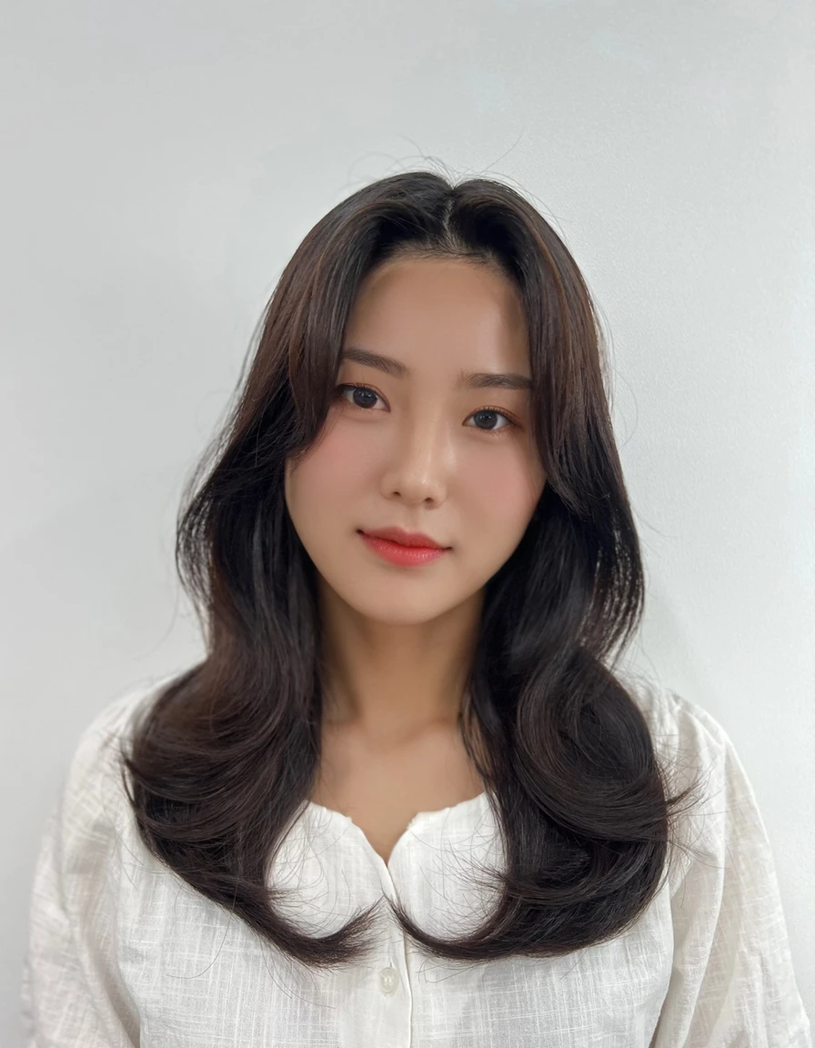 Best Quality, 8k, Masterpiece, (Portrait: 1.3), (photo realistic:1.4), (hyper realistic:1.4), Sharp Focus, looking at viewer, (smoother lighting:1.1), (increase cinematic lighting quality:0.9), realistic lighting, backlighting, light on face, ray trace, (brightening light:1.2), (Increase quality:1.4), sharp detail, (best quality real texture skin:1.4), finely detailed eyes, black_eyes, finely detailed face, 25 year old Korean woman