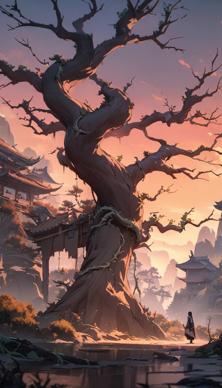 masterpiece, high quality, high resolution,8K, Chinese painting ,, Dead vines, old ((Trees)), dusk ((crow)) Don't cry,, ((A small bridge)), flowing water,Journey to the West,Journey to the West,Sun Wukong,Sun Wukong,The Monkey King,Golden Cudgel,Golden Cudgel,Fixing the sea god needle,totem (((Luxurious ancient buildings))), (Sun Wukong:1.6),, Cold wind blows westward ((An old road)),, When the sun sets, My heart ached with the anger of loneliness,,