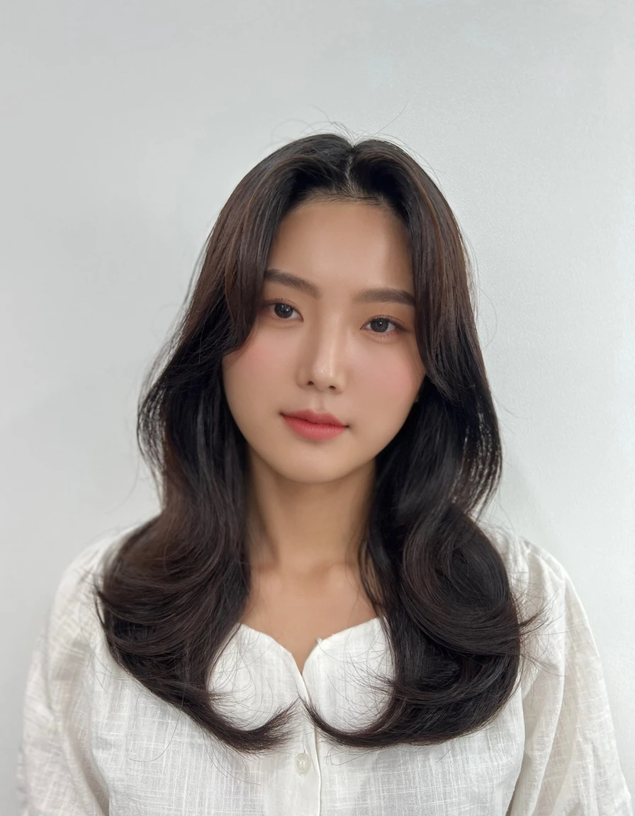 Best Quality, 8k, Masterpiece, (Portrait: 1.3), (photo realistic:1.4), (hyper realistic:1.4), Sharp Focus, looking at viewer, (smoother lighting:1.1), (increase cinematic lighting quality:0.9), realistic lighting, backlighting, light on face, ray trace, (brightening light:1.2), (Increase quality:1.4), sharp detail, (best quality real texture skin:1.4), finely detailed eyes, black_eyes, finely detailed face, 25 year old Korean woman
