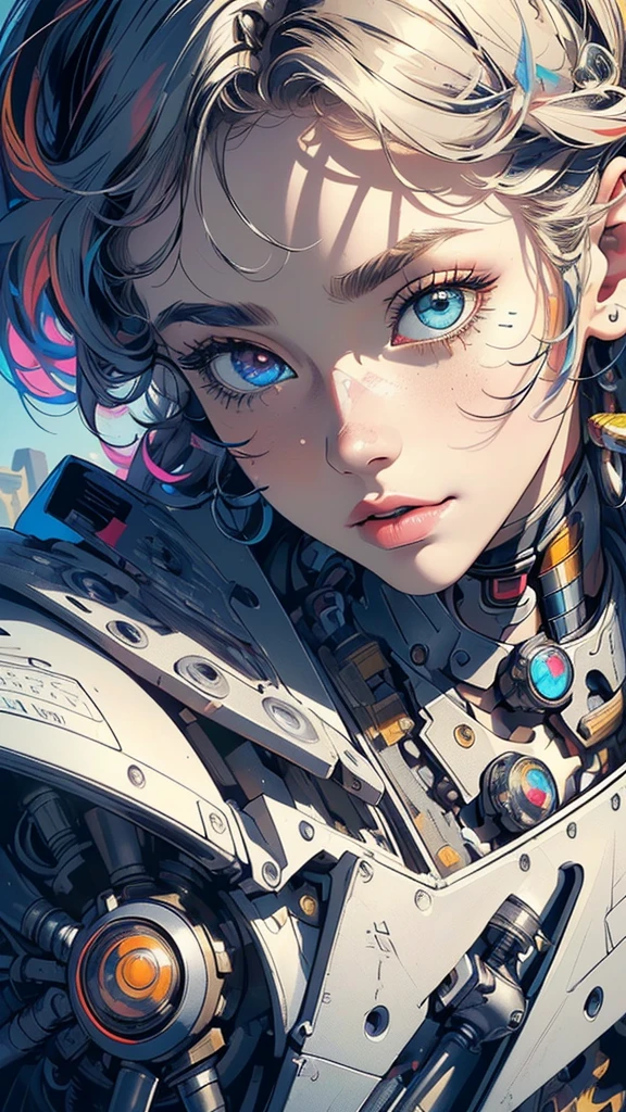 (((masterpiece, highest quality))),(((solo:1.2))),(((1girl:1.2))),32k wallpaper, very detailed,(((((portfolio))))),(((((Close-up))))),(((((bust up))))),((((more various angle)))),(((highlight))),((((heterochromia)))),(((complete. detailed face))),((((Extremely talented)))),(((((most complicated machine))))),(((genius mechanic))),((Overall colorfully)),(((cyborg))),