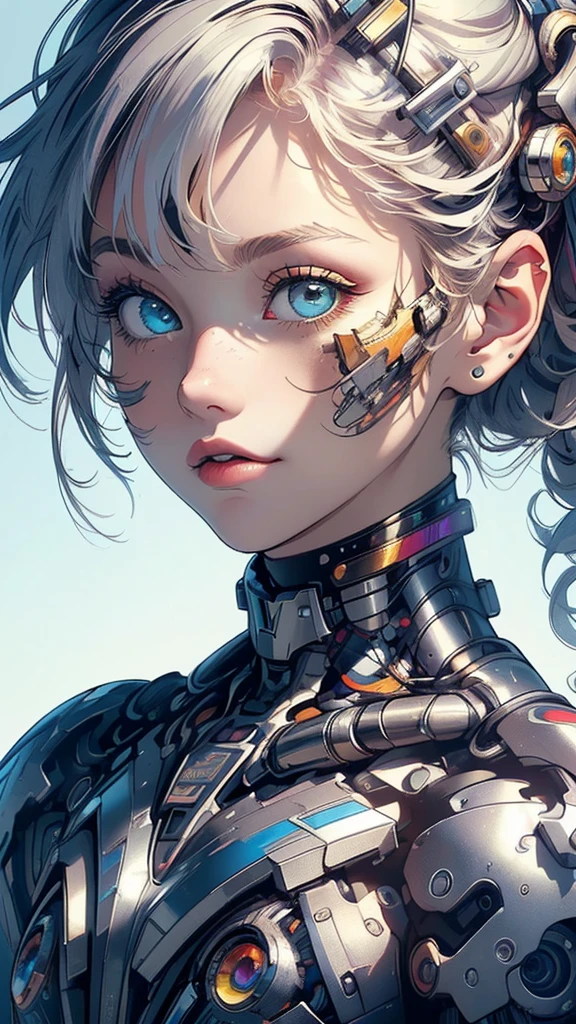 (((masterpiece, highest quality))),(((solo:1.2))),(((1girl:1.2))),32k wallpaper, very detailed,(((((portfolio))))),(((((Close-up))))),(((((bust up))))),((((more various angle)))),(((highlight))),((((heterochromia)))),(((complete. detailed face))),((((Extremely talented)))),(((((most complicated machine))))),(((genius mechanic))),((Overall colorfully)),(((cyborg))),