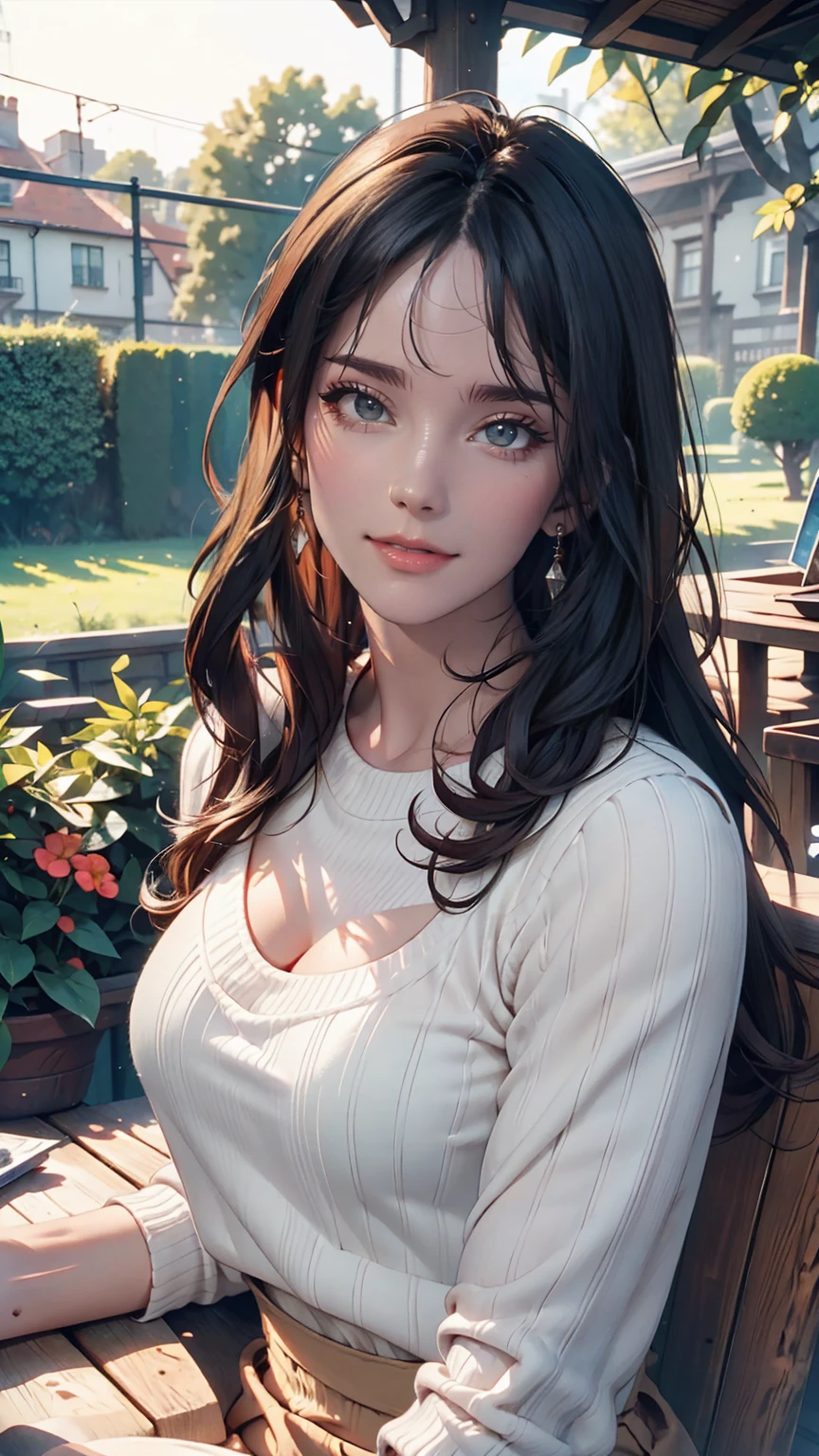 Katy Perry in a sweater, Portraiture, Beautiful Face, Cute eyes, outside, Portraiture, garden, wood, teeth, Open your eyes, Award-winning photo, Highest quality, Upper Body, Jennifer Connelly, Nikon d850 film stock photos 4 kodak 400 camera f1.6 Lenses、Rich colors、Ultra-realistic and realistic texture、Natural lighting、Cinestill 800 trending on artstation, (100mm lens)