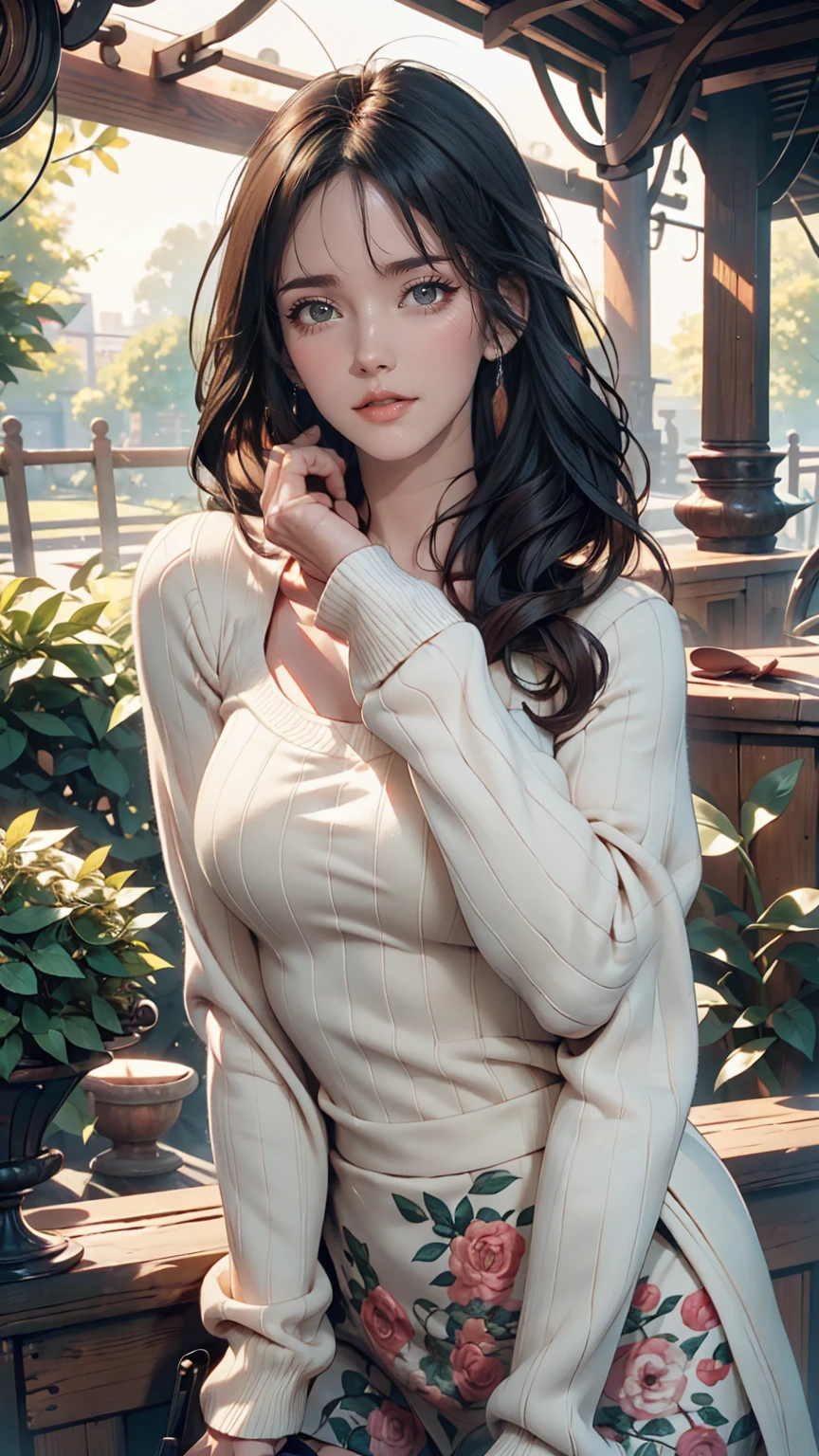 Katy Perry in a sweater, Portraiture, Beautiful Face, Cute eyes, outside, Portraiture, garden, wood, teeth, Open your eyes, Award-winning photo, Highest quality, Upper Body, Jennifer Connelly, Nikon d850 film stock photos 4 kodak 400 camera f1.6 Lenses、Rich colors、Ultra-realistic and realistic texture、Natural lighting、Cinestill 800 trending on artstation, (100mm lens)