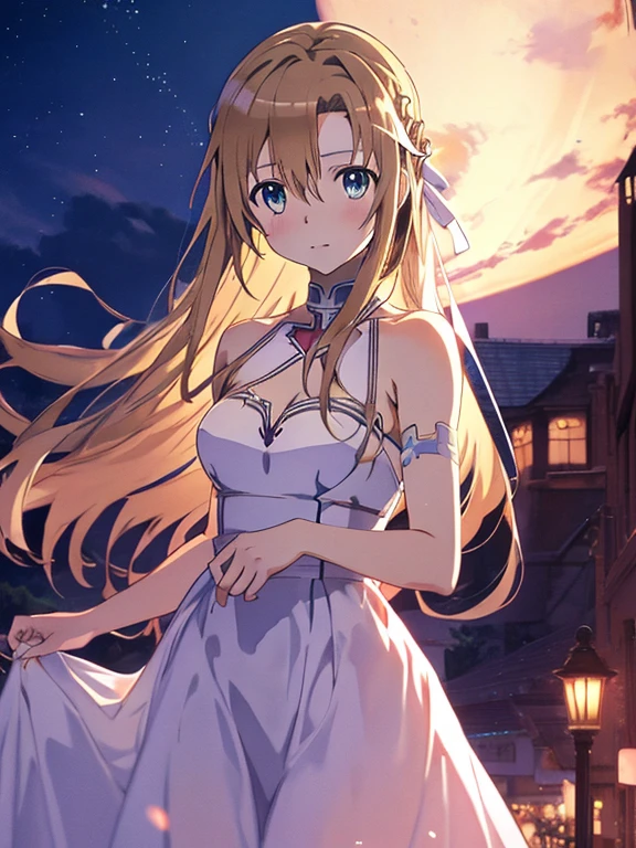 (Yuuki Asuna_Sword Art Online), Evening Dress, Night view, Beauty, Beautiful eyes, uhd, retina, masterpiece, ccurate, anatomically correct, textured skin, super detail, high details, high quality, best quality, highres, 4K