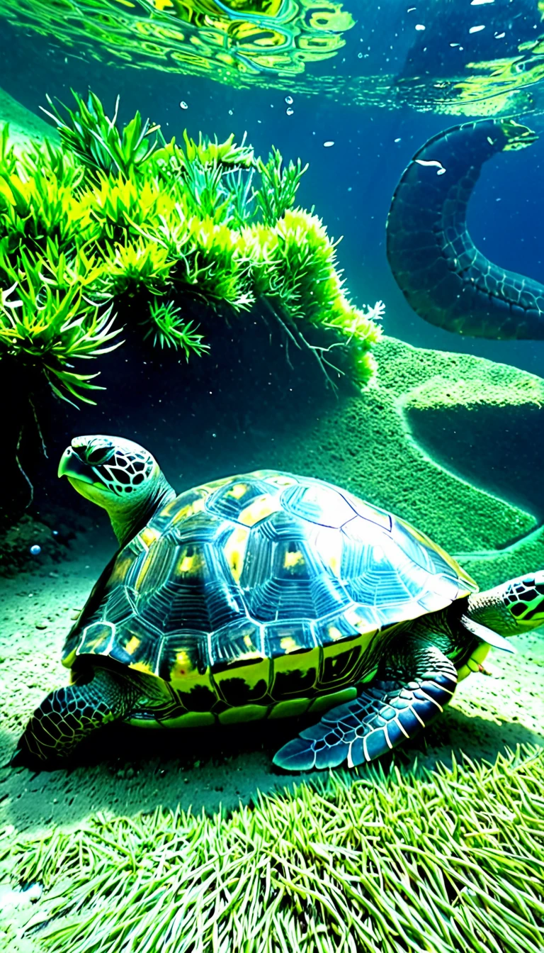 There are many magical turtles living at the bottom of the river，Turtle-like body，But with a bird&#39;s head and a snake&#39;s tail，Mysterious Creatures, shrike, (best quality，4K，8K，High level，masterpiece：1.2），Ultra Detailed，（lifelike，Photo real，Photo real：1.37），Highly detailed animals，Complex patterns，Dramatic lighting，Fantasy Creatures