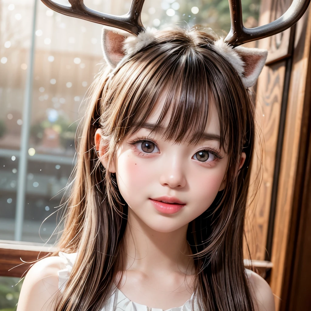 NSFW, 8k, High-level, absurd, masterpiece, best quality, primitive, very detailed CG, very detailed wallpaper, perfect lighting, Extremely detailed (((The personifying " reindeer " as a Little Girl))), MysticSight, Tyndall effect, Tyndall scattering, Studio gray background with (many Dazzling RainbowColor particles BokeH:1.28), (RoundlyButts, ThighGap), (Exposed:0.4), (Assfocus with looking ahead), BREAK (NOGIZAKA face variations) Extremely Detailed very KAWAII face variations, perfect anatomy, Childish, captivating gaze, elaborate detailed Eyes with (sparkling highlights:1.28), long eyelashes、Glossy RED Lips with beautiful details, Coquettish tongue, Rosy cheeks, Radiant PearlSkin with clear transparency . { (Dynamic LifeLike expressions:1.4) | :d) }, (large eyes:-1) .