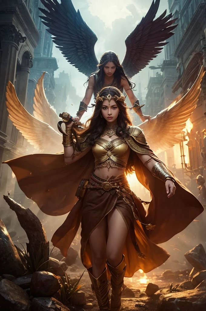 Creating a mysterious image with gods or angels, right? That sounds intriguing! What kind of setting or elements are you envisioning for this image?