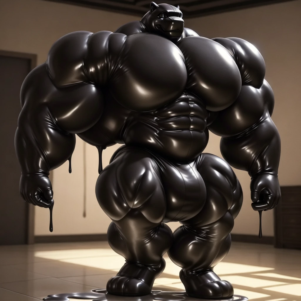 solo, male, , , , (hyper pecs:1.3), (long thick thighs:1.5), standing, indoor,,(,,(,solo,very hyper muscles:1.3)((, Huge bulge:1.5)))()), black glowing liquid,(((liquid_latex, , rubber:1.2),,black latex,goo transformation,(gooey)()(l),unreal engine,perfect light,detailed, photorealistic, 4k, hd, , , , good anatomy, , (), ,, high quality, best quality, concept art, photorealistic,熊