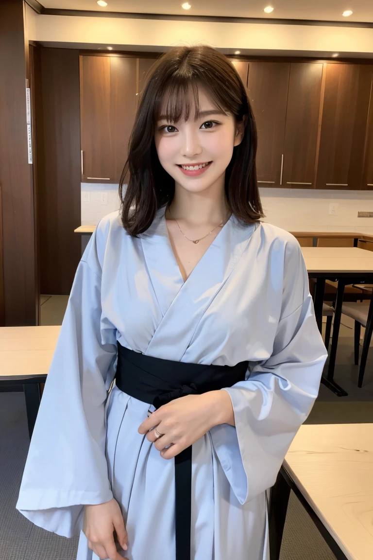 (highest quality, 8k, 32k, masterpiece, Ultra-high resolution: 1.2), 1 girl, Beautiful Japanese Woman, Narrow waist, Beautiful woman with perfect style: 1.4, big: 1.3, Beautiful Face, smile, ryokan, yukata, Table tennis