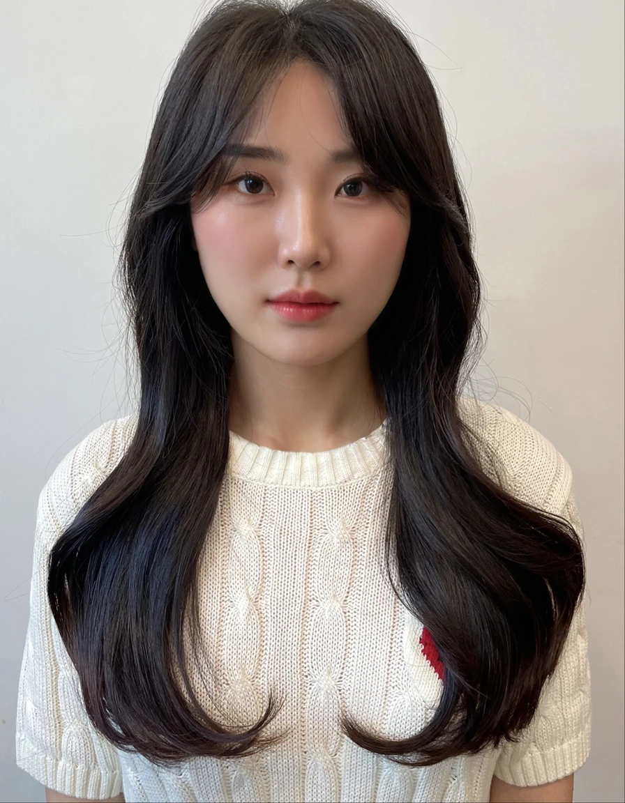 Best Quality, 8k, Masterpiece, (Portrait: 1.3), (photo realistic:1.4), (hyper realistic:1.4), Sharp Focus, looking at viewer, (smoother lighting:1.1), (increase cinematic lighting quality:0.9), realistic lighting, backlighting, light on face, ray trace, (brightening light:1.2), (Increase quality:1.4), sharp detail, (best quality real texture skin:1.4), finely detailed eyes, black_eyes, finely detailed face, 25 year old Korean woman
