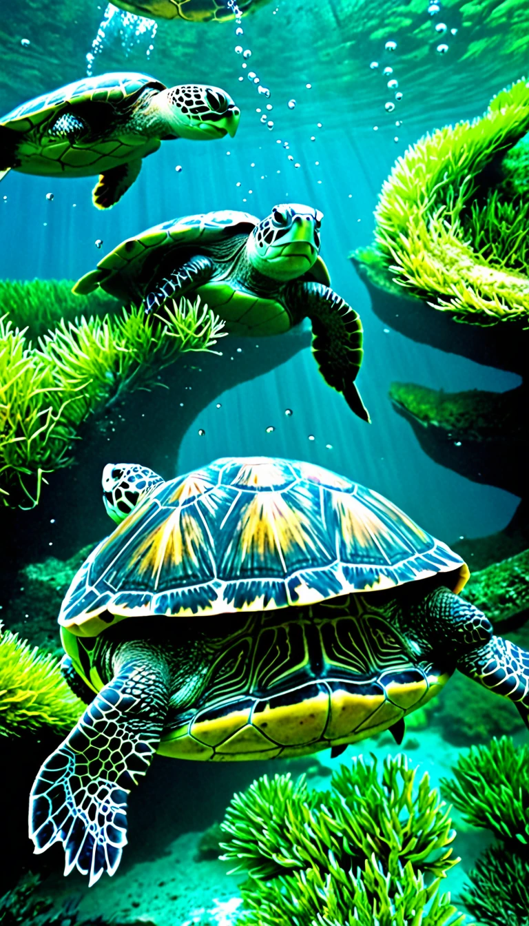 Amazing creatures at the bottom of the river,The body of a turtle,Bird's head and snake's tail,Mysterious Creatures, shrike, (best quality,4K,8K,High level,masterpiece:1.2),Ultra Detailed,(lifelike,Photo real,Photo real:1.37),Highly detailed animals,Complex patterns,Dramatic lighting,Fantasy Creatures