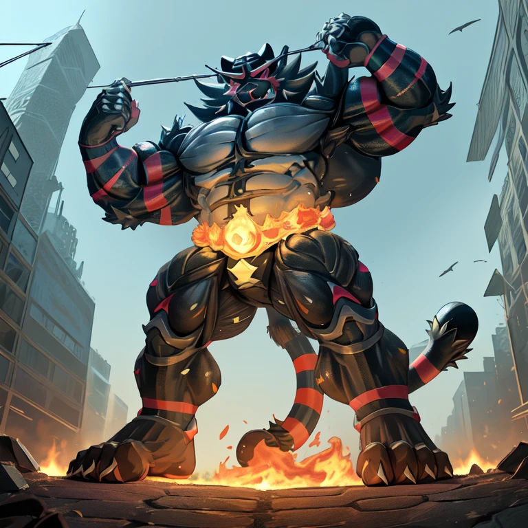 (((Incineroar))), (masterpiece. official art. 8k. best quality. detailed full body. full body.)
(dynamic angle, bathed in cum, cum dripping from his body, cum tsunami.)
(1: wearing a full-face helmet. helmet is jet black. The color of NANOSUIT is jet black. high-tech bio-mecha armor. real texture material. whole body shines like metal. Wearing cyberpunk mecha. emphasizes the muscles. suit fully made of metal. intricate armor. Robotic suit. suit fully made of metal. NANOSUIT with the same design as INCINEROAR.).
(2 : muscle growth transformation, bird's eye view,  1boy, hyper macro giant naked bodybuilder, giant,macro, floating above a city, towering above the buildings, Unreal proportions)
(3 : BLACK PENIS, Pecs focus, massive pecs, disproportionate pecs, tiny waist, Hyper biceps, hyper lats, flaring lats, Hyper wide shoulders, massive shoulders, hyper cock, massive cock bigger than body, hyper muscular.))