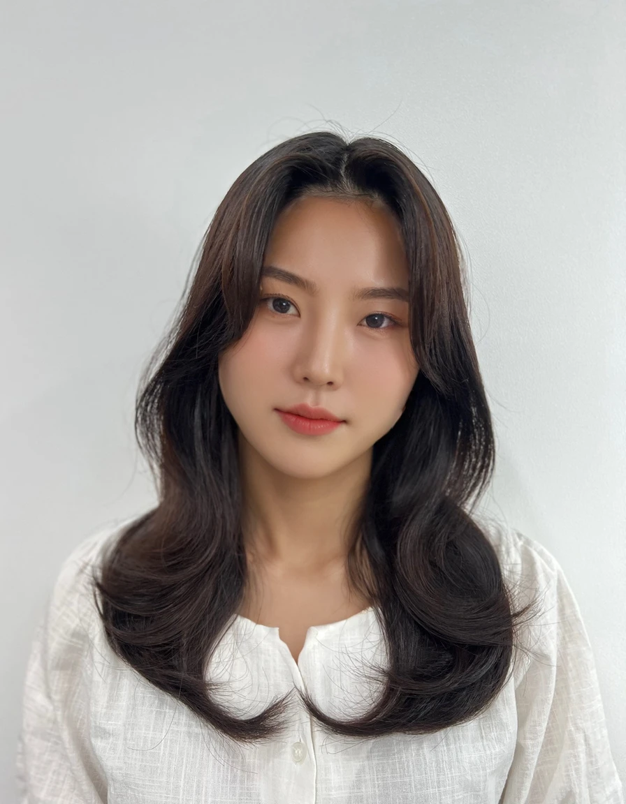 Best Quality, 8k, Masterpiece, (Portrait: 1.3), (photo realistic:1.4), (hyper realistic:1.4), Sharp Focus, looking at viewer, (smoother lighting:1.1), (increase cinematic lighting quality:0.9), realistic lighting, backlighting, light on face, ray trace, (brightening light:1.2), (Increase quality:1.4), sharp detail, (best quality real texture skin:1.4), finely detailed eyes, black_eyes, finely detailed face, 25 year old Korean woman