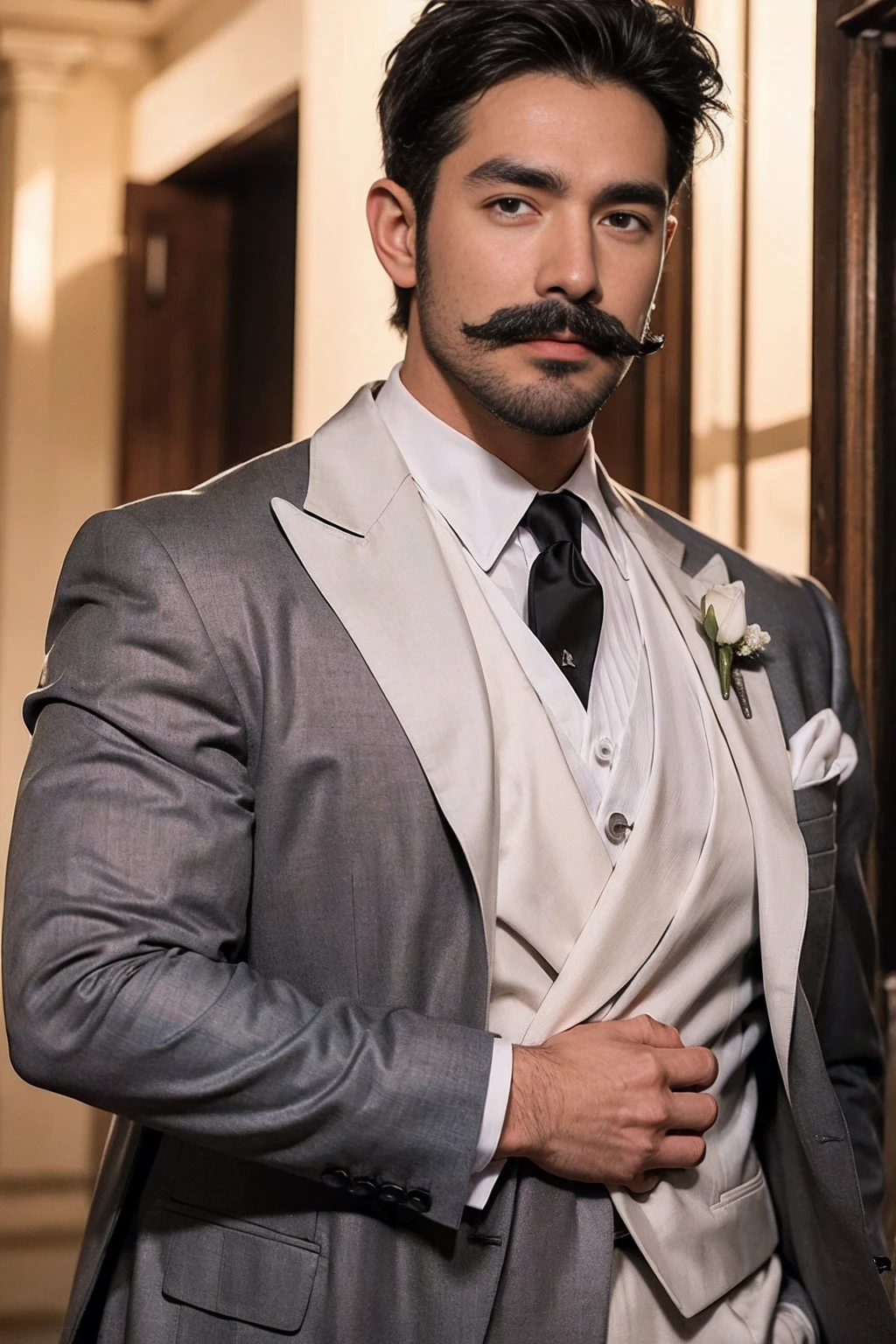 outdoor Wedding, two grooms, suit, black tuxedo, one white hair, big beard. A brunette mustache wears a white suit, wedding scene, hug, , mature male, gay art, ! Skinny and tall！（Chest hair：1.5） ！ High detail 8K)! ((Realistically)), ! 186 cm! 70 kilograms! Popular clips! ( High-detail 8k ((realistically)), big hairy black areola! , best quality, bright lighting, focus, theater! 35 years old, hairy breasts, thick hair , Reddit, photo realism, gray hair！!(Chest hair：1.5）!!!gray hair！!(Chest hair：1.5）,Detailedface。Moustache,perfect light