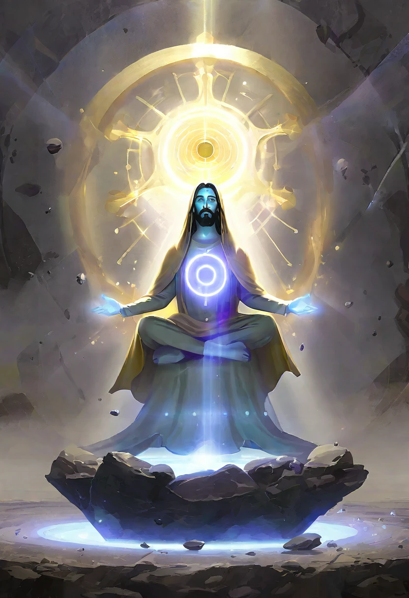 Jesus sitting on a rock with aura