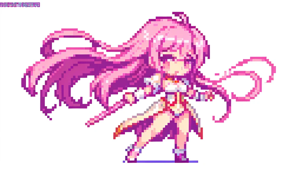 masterpiece , best quality , pixel , pixel art , xiangsu , xiang su , sequence frames , side , oblique view , 1 girl , fantasy clothes , full body , white background , heroine , deformed , junior , sexy , chibi , Highly Exposed , angel , pink clothes , bbw